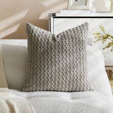 1 buah Sarung Bantal Persegi Dekoratif Berwarna Polos dari Bahan Corduroy Lembut, Cocok untuk Liburan, Sofa, Kamar Tidur, Tempat Tidur, Semua Musim (Isi Bantal Tidak Termasuk) - Light Grey - View 13