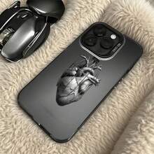 Funda de Teléfono Diseño de Corazón Anatómico Gris Para iPhone 14 15 Pro Max  Galaxy S23 S24 Ultra Ideal para Regalo en Todas las Estaciones - Negro - Ver 5