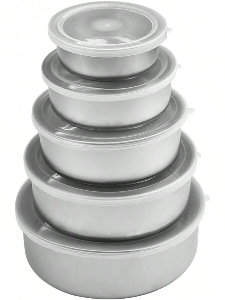 Juego de cuencos para mezclar de acero inoxidable con tapas transparentes, 5 tamaños para preparar comidas y almacenamiento de alimentos - 1 - Ver 1