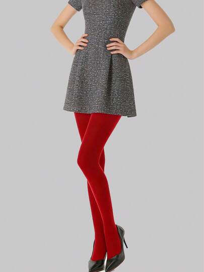 1 pieza Medias de terciopelo vintage de unicolor, muy elásticas, para mujer, para otoño/invierno, para uso casual diario