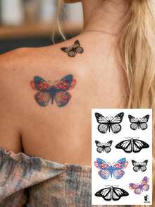 STARTTOOS Black Dynamic Butterfly Tattoo Sticker With Multiple Butterfly Flower Patterns Temporary Fake Tattoo Sticker Suitable For Wrist, Ankle, Shoulder, Neck, Collarbone DIY Daily Party, Festival Gift Waterproof Realistic Body Tattoo Sticker - Multicolor - View 14