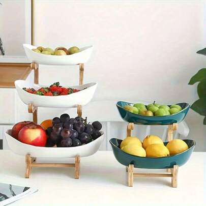 3-Tier Fruit Basket Rack - Kitchen Counter Storage Organizer, Space-Saving Multi-Layer Vegetable & Fruit Bowl, Suitable For Dining Table, Food Cabinet, Cafe - Modern Wavy Design, Fashionable Item, Essential For Home Cooking
