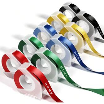 10片装3D立体浮雕标签带，兼容Dymo标签打印机，3/8英寸3D塑料标签，可替换Dymo Organizer Xpress 12965、DYM 12966、Office Mate II标签（黑/红/蓝/黄/绿）