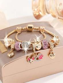 1pc Artisanal Fashion Multi-Color Hollow Heart Star Plane Pink Eiffel Tower Clay Postcard, DIY Snake Bone Chain, Bracelet & Wristband - Rose Gold - View 6