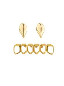 1 Set Hollow Out Fang Teeth Jewelry, Metal Punk Teeth Grillz, Cosplay Prop, Unisex Gift - Multicolor - View 9