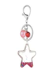 1pc Acrylic Keychain With Pentagram Liquid Glitter Keyring, Cute Bag Charm Accessory