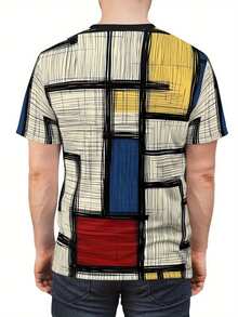 Men's 3D Geometric Abstract Print T-Shirt - Soft Polyester Summer Short Sleeve Top, Vibrant Color Block Design, Regular Fit, Casual Travel Vacation Comfortable Everyday Shirt, Breathable Fabric Round Neck Fashion  Apparel - 混合色 - 查看 6