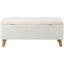 Storage Ottoman Bench With Wood Legs Foot Stool With Lift-Up Seat Large Ottoman With Foam Ottoman Footrest For Bedroom Dorm Living Room Blanket Box Chest Sherpa White - 白色 - 查看 7