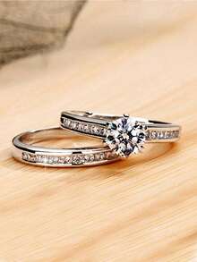 2 pièces/set Bague en cubic zirconia cubique glamour pour femmes, cadeau de la Saint-Valentin, bijoux pour anniversaire de mariage et fête - 1# - Voir 4