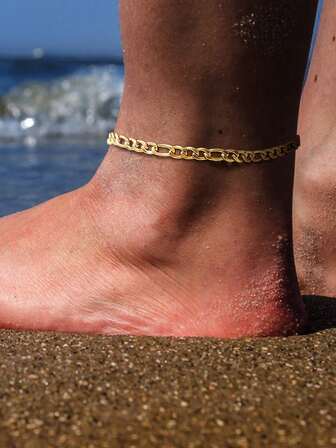 1pc Minimalist Stainless Steel Gold 3-In-1 NK Chain Anklet, Length 21.5-26.5cm, Women's Foot Jewelry