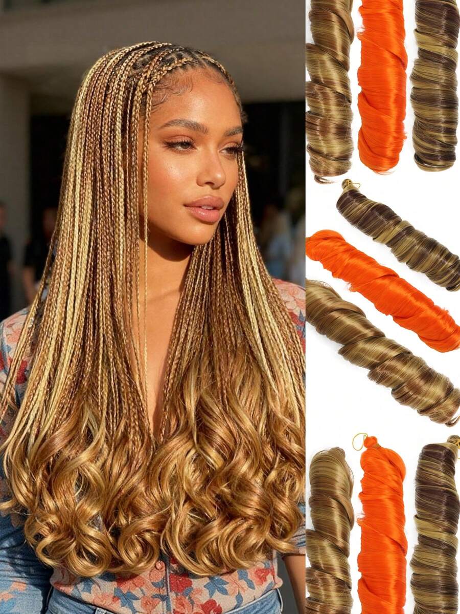 Tóc giả bện kiểu Pháp xoăn lọn dài 26 inch - Tóc bện xoắn sóng nhẹ chịu nhiệt, đã được uốn sẵn để dễ tạo kiểu, tóc nối tổng hợp nhiều màu sắc dành cho nữ, kiểu tóc hàng ngày cho tiệc Giáng sinh (150g/gói)