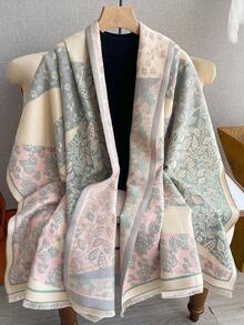 1pc Elegant Floral Jacquard Scarf, Warm & Versatile For Women, Suitable For Air-Conditioned Rooms, Autumn/Winter, Fashion Neck Warmer, Shawl, Dual-Use, Ideal Gift - Multicolor - View 6