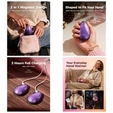 Calentadores de Manos Recargables 2 en 1, Porttil, Elegante y Magntico en Forma de Diamante. Calentador de Bolsillo Reutilizable para Senderismo, Navidad, Regalo Tecnolgico 2025 para Mujeres - Morado - Ver 1