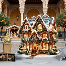 单件装，2D亚克力，激光切割圣诞小屋桌面摆件，冬季阿尔卑斯山木屋主题亚克力饰品，光滑平整的亚克力设计，色彩鲜艳的印花搭配节日灯光细节，轻巧的亚克力小饰品，节日家居装饰亚克力摆件 - 彩色 - 查看 4