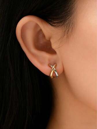1 Pair Of Two-Color Mini Copper Earrings For Men And Women, Suitable For Both Men And Women, Those With Smaller Earlobes And Larger Ears Should Be Careful When Purchasing