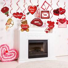 10件装情人节悬挂式螺旋装饰，情人节悬挂式螺旋天花板箔片装饰，红色情人节爱心小矮人螺旋悬挂装饰，婚礼情人节派对用品 - 紅色 - 查看 5