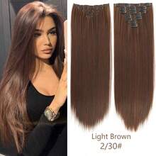 Clip In Hair Extensions 7 Pieces/Set 16 Clip Hair Extensions Black Long Straight Hair Natural Gradual Change Wig Heat Resistant Fiber Synthetic Hairpieces For Women Girls Daily Use - Multicolor - View 13