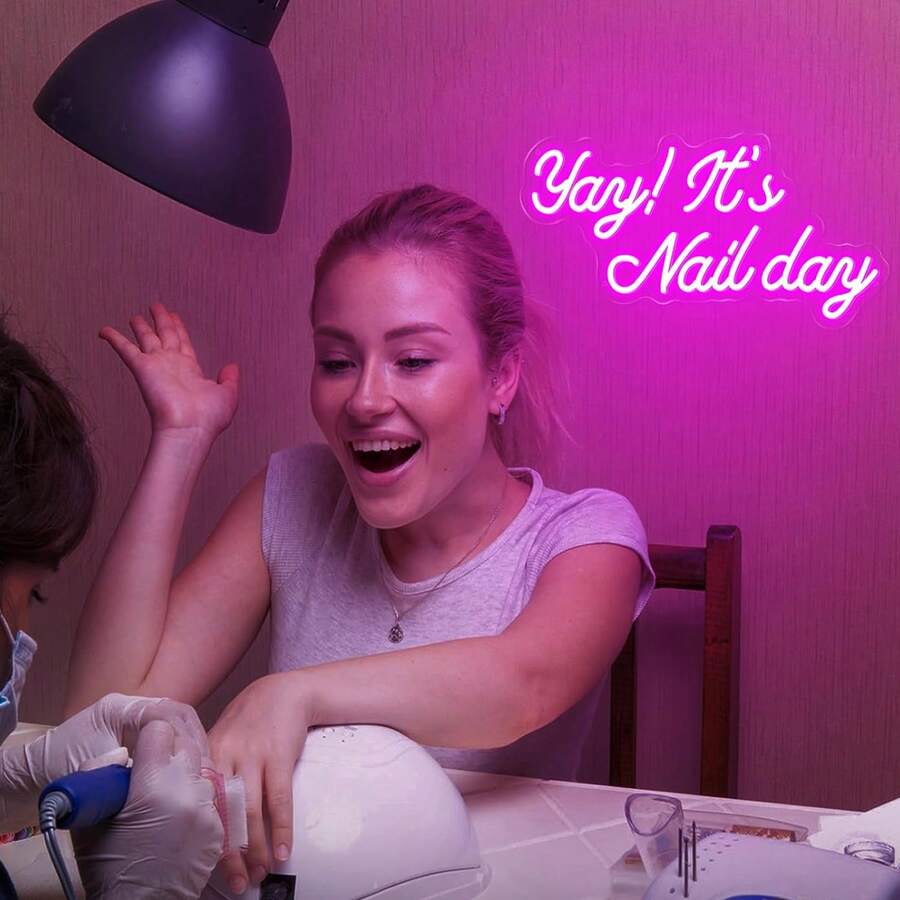 1pc "Yay It's Nail Day" Neon Light, USB Powered Wall-Mounted Design, Suitable For Nail Salon Storefront/Studio Wall Decor, Live Streaming Background Light, Attractive Gift For Beauty Business, Comes With USB Cable - Hot Pink - View 1