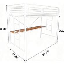 Bunk Bed Base, Single Bed, Desk And Charging Station - White - View 3