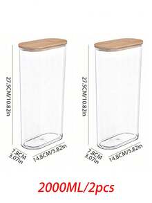 1pc/2pcs Transparent Airtight Jars With Bamboo Lids, Large Capacity Food Storage Containers, Kitchen Organization Canisters, Suitable For Grains, Rice, Pasta, Snacks And More