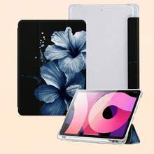 Blue Flower Pattern Tablet Protective Case, Compatible With Apple IPad 10.2 Inch, IPad Pro 2021/2020, IPad 9th/10th Gen, IPad 11 Inch 11th Gen 2025, Galaxy Tab A8 10.5 Inch  Matepad 10. , Anti-Drop, With Pen Slot, Support Sleep/Wake - 黑色 iPad - 查看 2