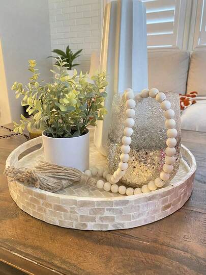 1pc Wooden Bead Garland With Jute Tassels - Elegant Beige & Cream Design For Home Decor, Festive Tabletop, And Seasonal Celebrations - Perfect For Winter, New Year, And DIY Jewelry Accessories, Holiday Party Accessory|Elegant Tassel Design|Natural Wooden Beads Ornament, Home Decorations, Living Room Accessories