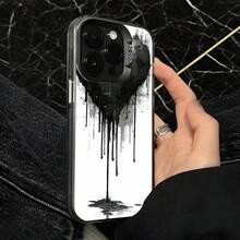 Funda de Teléfono Patrón de Goteo de Tinta Blanca y Negra para iPhone 14 13 12 11 Pro Max y  Galaxy S23 S22 S21 S20 Opción de Regalo Ideal para Todas las Estaciones - Plateado - Ver 4