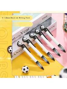 6支/套 足球造型按动式圆珠笔 - 黑色墨水，学生文具，适合学校和办公室使用，软握笔身，返校必备，节日礼物，学生奖品
