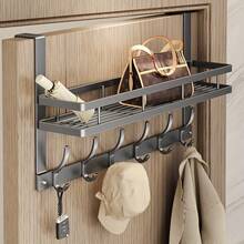 门挂式储物架，壁挂式收纳架，门钩——无需钻孔，安装简便。黑色或灰色可选。适用于卧室、宿舍等场所。非常适合存放物品和悬挂外套。是绝佳的圣诞礼物、理想礼品或赠品。空间利用率极高的实用好帮手。 - 彩色 - 查看 4