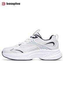 baasploa 2026 Nuevos tenis de suela gruesa para mujer, zapatos para correr de malla, tenis de plataforma, zapatos casuales ligeros, zapatos retro, zapatos para caminar de mujer, zapatos para estudiantes, zapatos blancos, zapatos de mujer, zapatos versátiles y de moda para entrenamiento y correr, tenis planos, tenis retro de color contrastante - Blanco - Ver 5