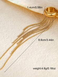 1pc INS Fashionable Elegant Long Tassel Stainless Steel Ear Cuff Earrings, Suitable For All Occasions, Party, Daily Commute, Gift Choice - Gold - View 4