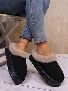 Unisex Thick Thermal Lined Fur Boots, Warm And Cold-Resistant High-Top Slippers For Winter - Black - View 2