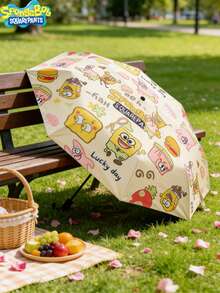 SPONGEBOB 1把海绵宝宝和朋友们海绵宝宝伙伴大星星自动全天候遮阳伞，黑色橡胶防紫外线伞