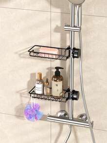 1pc Shower Caddy And Soap Holder, Wall Mounted, Adjustable Height, Fits Shower Rod, For Storing Shower Gel, Shampoo And Soap, Bathroom Accessory - Multicolor - View 1