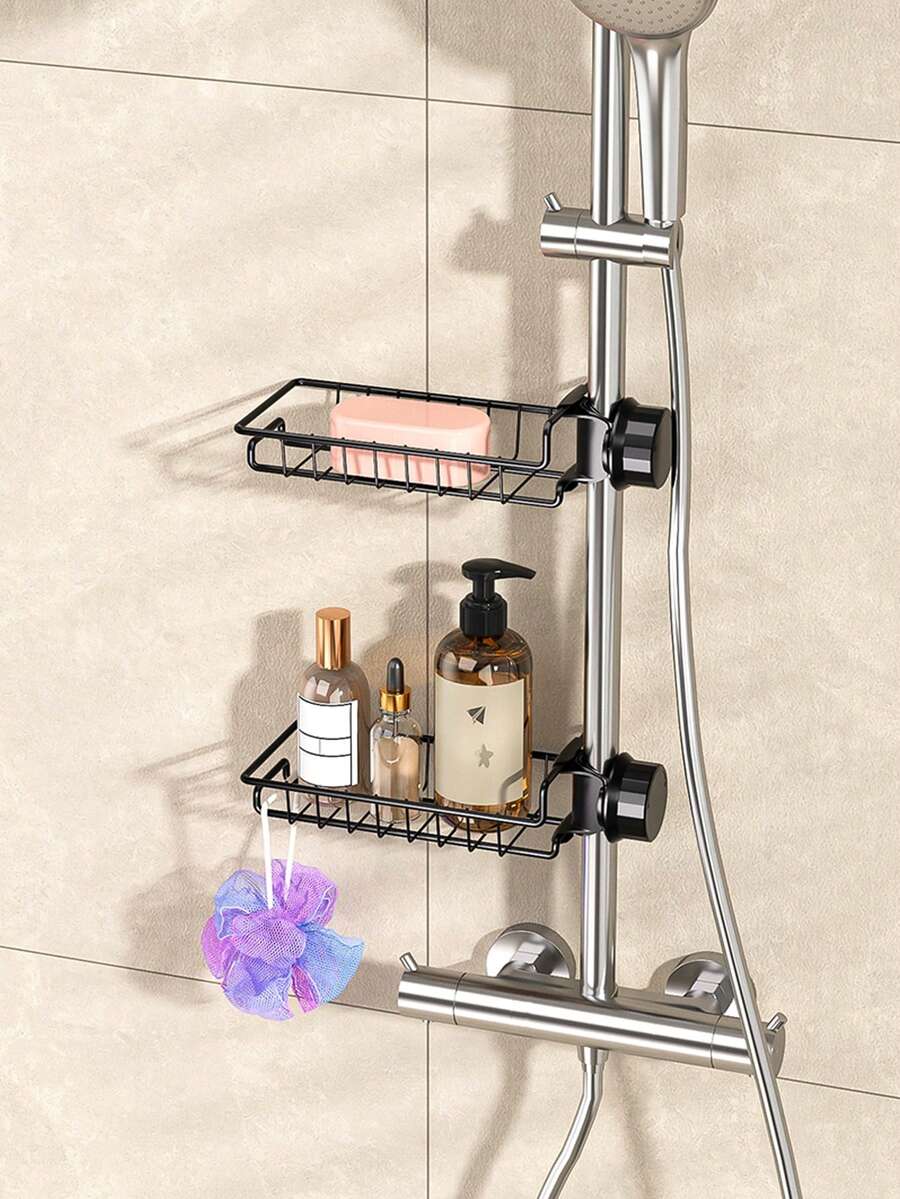 1pc Shower Caddy And Soap Holder, Wall Mounted, Adjustable Height, Fits Shower Rod, For Storing Shower Gel, Shampoo And Soap, Bathroom Accessory - Multicolor - View 1