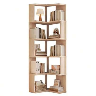 Bookshelf 5 Tier Corner Shelf Stand Wooden Bookcase With Open Shelves Storage Standing Shelf Unit For Living Room Home Office Bedroom
