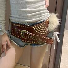 New Punk Rock Leopard Print Furry Retro American Style Fashion Belt Accessory, Y2K Waist Strap - Multicolor - View 8
