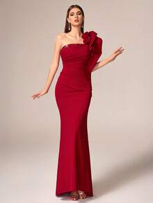 VIPGIRL Elegante e lussuoso abito da sera lungo e morbido di colore rosso, decorato con rose 3D e dettagli in paillettes, per donna - Bordò - Visualizzare 6