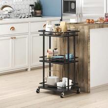 3-Tier Rolling Serving Bar Cart Wood And Metal Kitchen Island Storage Cart With Wheels Multifunction Utility Cart Storage Rack For Home Kitchen Bar Dinning Room Living Room Black - Black - View 5