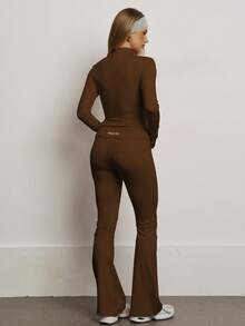 PinkTip Pink Tip Women's Solid Color Seamless Elastic Jacket & Leggings Sports Set, Butt Lifting Slim-Fit Soft Pants, Casual Sportswear For Daily, Fitness, Workout, Running, Yoga, Pilates