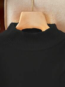 【上衣】BuyK 大码女式优雅高领短袖针织毛衣，柔软面料，经典百搭，适合多种场合，黑色夏季款 - 黑色 - 查看 7