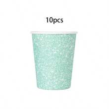 10件/20件/50件套装，粉彩闪光一次性7英寸餐盘和9盎司杯子 - 多色闪亮餐具 | 适合女孩下午茶派对、青少年生日、单身派对，马卡龙色（紫色/绿色/粉色/蓝色）餐盘和冷热饮杯，也适用于新娘送礼会、婚礼、婴儿送礼会等活动。 - 彩色 - 查看 15