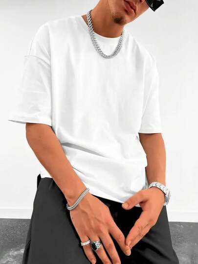 Fractyr Fractyr 1件男士纯色休闲街头运动圆领短袖T恤