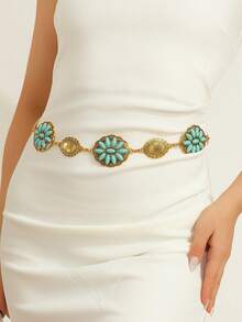 Vintage Gold Turquoise Bohemian Fashion Women's Waist Chain For All Seasons - Gold - View 2