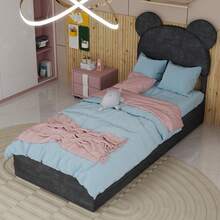 Modern And Minimalist Upholstered Bed With Soft Cartoon-Shaped Headboard, 90x200 Cm, Grey, Multifunctional Bedroom Furniture, High Storage Bed Base With Gas Lift Mechanism, Mattress Not Included. - Gray + Fabric + Metal + Memory Foam - View 12