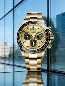 Bộ 1 chiếc đồng hồ đeo tay nam mạ vàng nguyên khối, đồng hồ thạch anh cao cấp, kiểu dáng tương tự như Eason Chan, thích hợp để nam giới đeo hàng ngày hoặc làm quà tặng, phù hợp cho Giáng sinh, Ngày của Cha, Ngày Valentine, các lễ hội, lễ hội hóa trang và các dịp lễ khác. - Nhiều màu - Xem 6