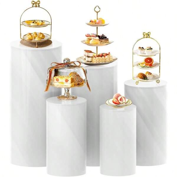 5PCS Thickened PVC Cylinder Pedestal Stands For Party White Round Large Cylinder Tables Pedestal Display Plinth Pillars For Wedding Ceremony Birthday Party Art Decor 5PCS