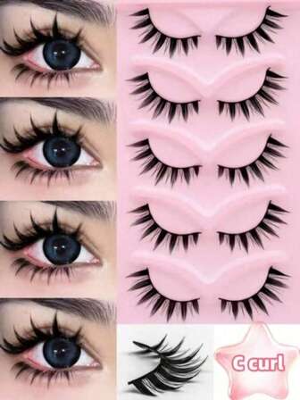 5 pares/caja de pestañas postizas de estilo de dibujos animados de anime con alas gruesas, de aspecto natural de 9 mm a 16 mm de longitud, adecuadas para muñecas, Halloween, fiestas, maquillaje navideño