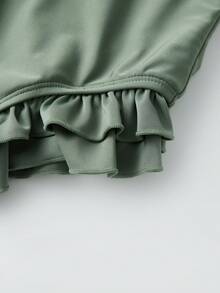 Women Monokini Bathing Suit Solid Color Spaghetti Strap Ruffles Sleeveless Swimsuits Summer Swimwear Bikini