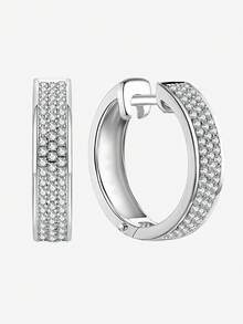 1 Đôi bông tai 3 hàng đính đá Zirconia, chất liệu bạc S925, kiểu dáng tối giản, trang sức cao cấp dành cho nữ, quà tặng ngày lễ/sinh nhật, phù hợp cho nữ giới đeo hàng ngày. - Ba hàng khuyên tai kim cương - Xem 5